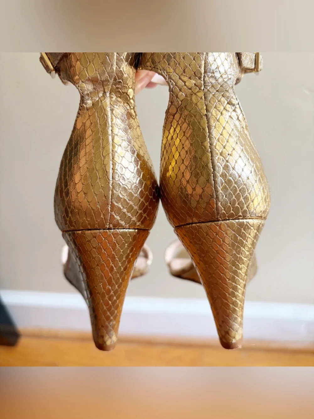 Kate Spade | Ronia Naked Wedge Heel Sandals Python Metallic Gold Size 5.5